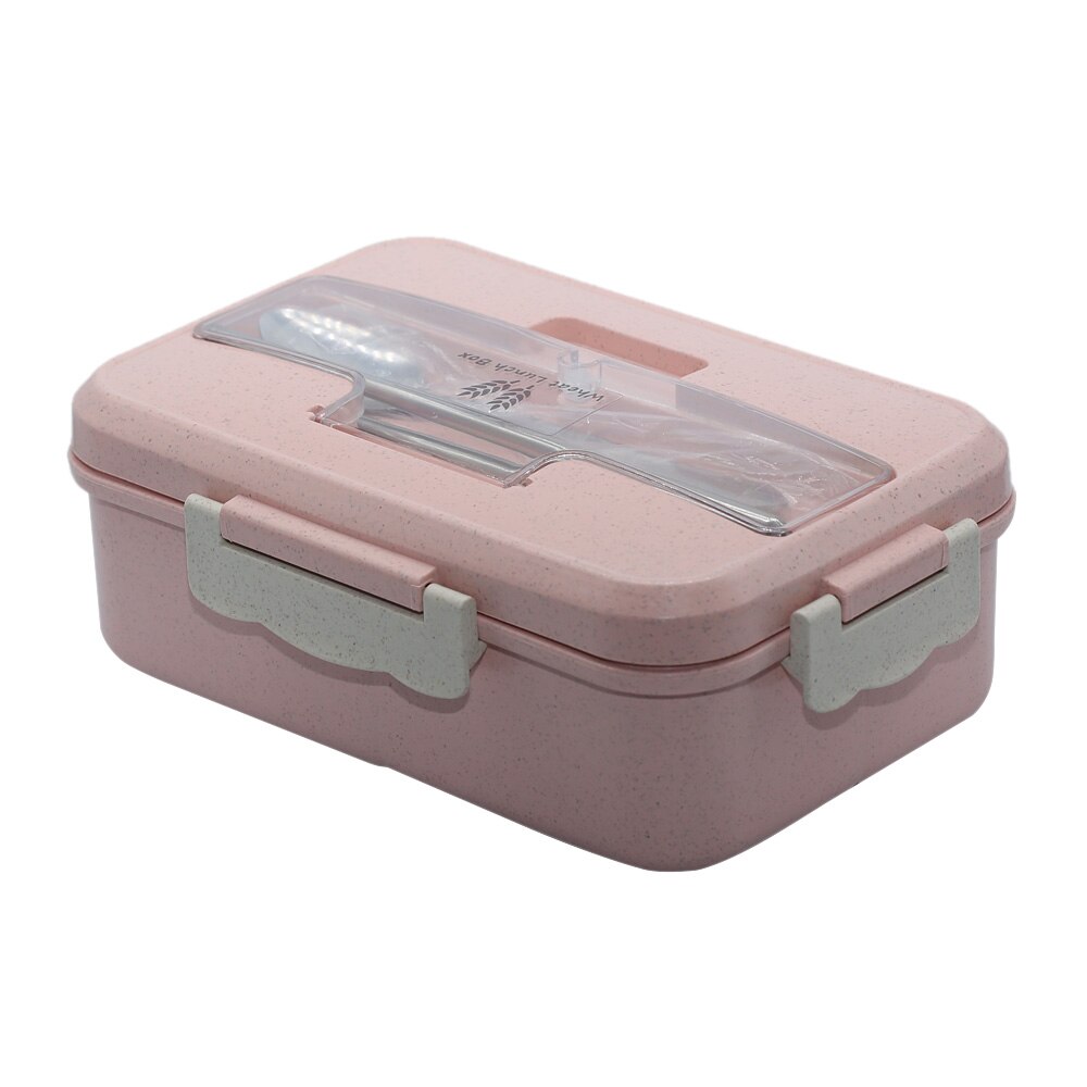 Portable Lunch Box Wheat Straw Dinnerware Food Storage Container Children Kids School Office Microwave Bento Box: Pink