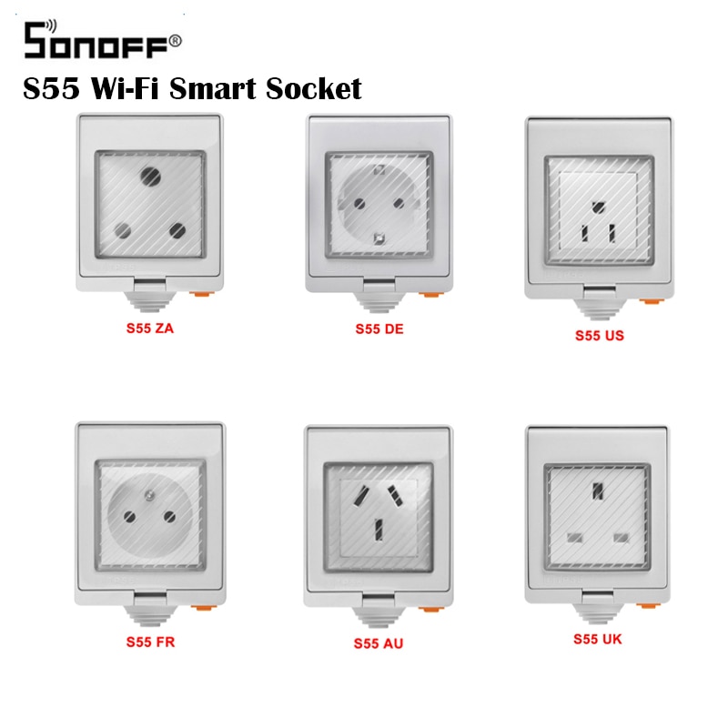 Sonoff S55 Waterproof Wifi Smart Socket Switch UK/AU/US/FR/DE/ZA Multiple Version Wifi Socket Works With Alexa Google Home