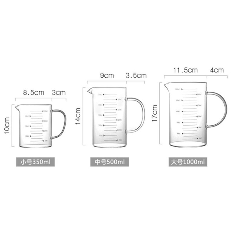 250/350/500/1000 Ml Glazen Beker Hoge Borosilicate Melk Koffie Mok Transparante Container Maatbeker Bakvormen keuken Accessoires