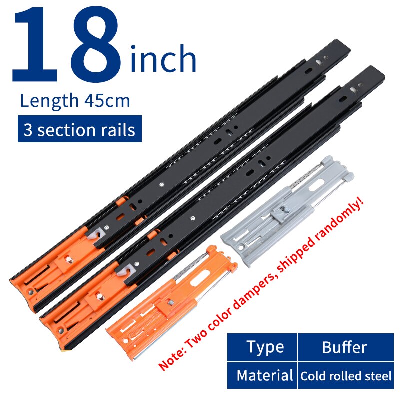 Glissières de tiroir à tampon en métal 10-22 pouces, largeur de voie 45mm, Rail silencieux à trois sections, raccords de quincaillerie pour meubles: L  4510 18inch