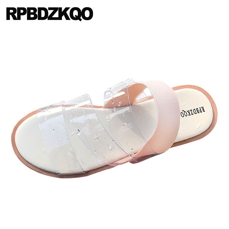 Zapatos de playa de plástico de vacaciones sandalias de las mujeres planas casual slip on pvc transparente punta abierta slingback claro cómoda