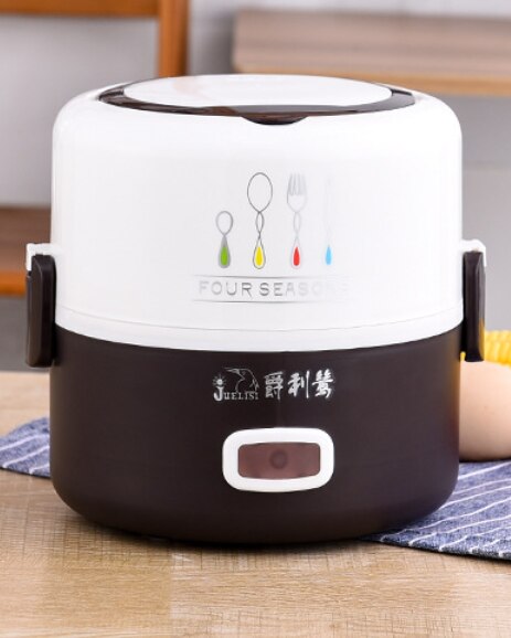 Elektrische lunchbox, mini rijstkoker, elektrische pot, voedselverwarmer, kleine draagbare multicooker, eierkoker, roestvrijstalen soep-stomer: Bruin 2 lagen / Ons