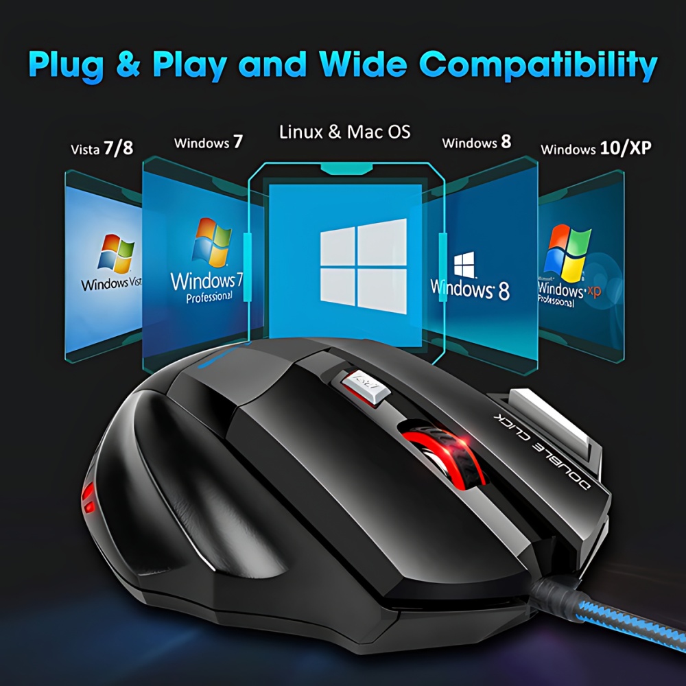STONEGO-ratón ergonómico para Gaming, Mouse con cable USB, 5500 DPI, con retroiluminación LED, 7 botones, para PC y portátil
