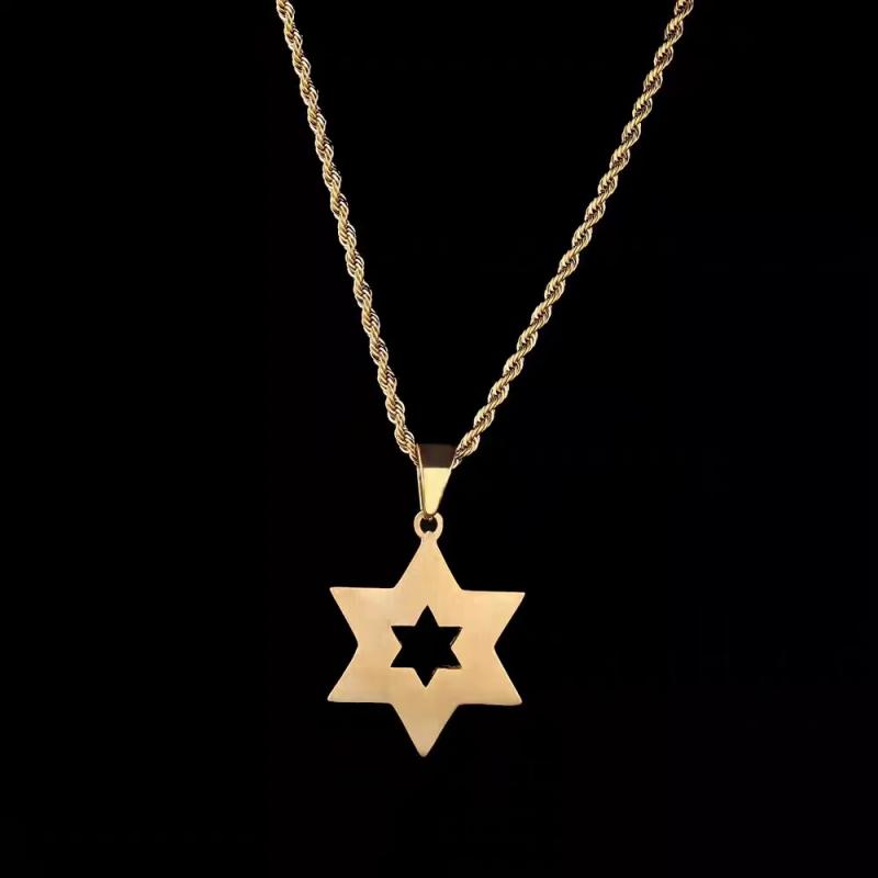Hip Hop Star of David Pendant Men\'s Six Pointed Star Necklace Judaism Shield of David Amulet Jewelry