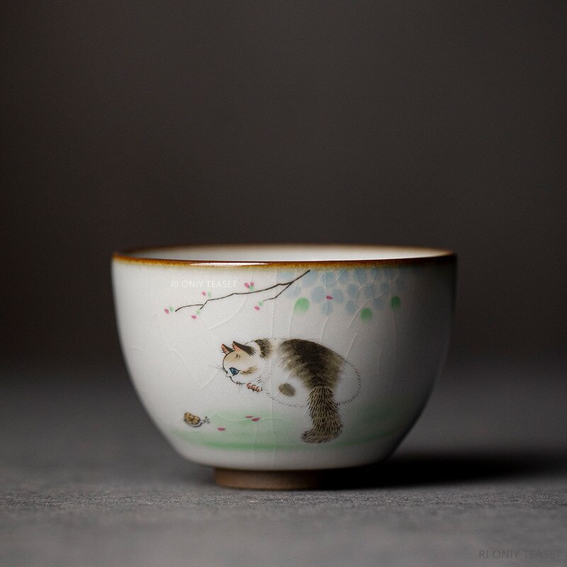 Grote Ru Kiln Theekopje Reizen Persoonlijke Meditatie Cup Handgemaakte Keramische Thee Kom Pu&#39;er Master Cup Huishouden Thee Set Accessoires: C4 - 7X4.8CM 100ML