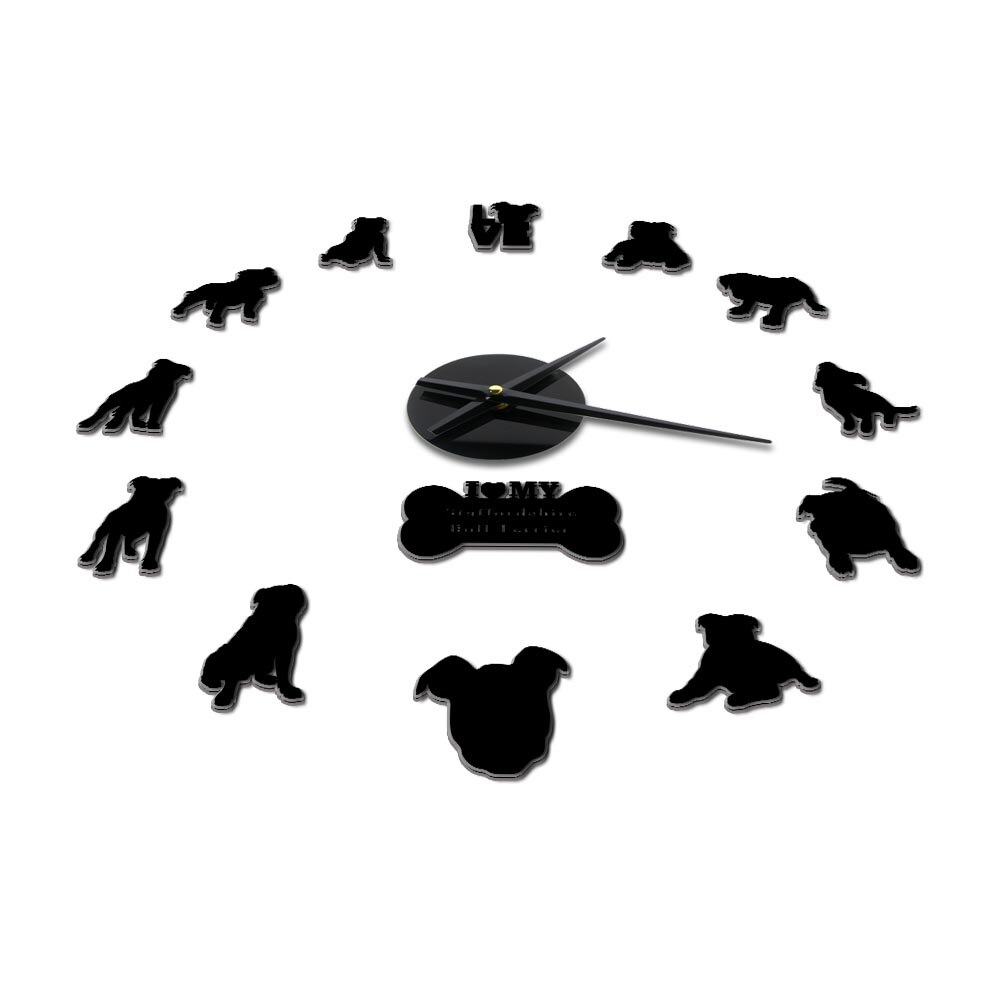 Staffordshire bull terrier hunderace 3d diy akryl spejl klistermærker stue kvarts nål moderne horloge vægure