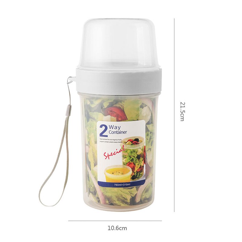Double-decker Storage Box Portable Yogurt Salad Fruit Box Plastic Sealed Can Lunch Box Snack Nuts Food Supplement Box Kitchen: 310vs760ml