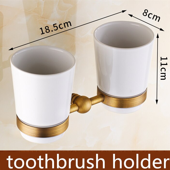 Ensemble d'accessoires de salle de bain en laiton brossé, ensemble d'accessoires de salle de bain solide, produits muraux, ensembles de matériel de bain Antique, brosse en Bronze huilé: toothbrush  holder