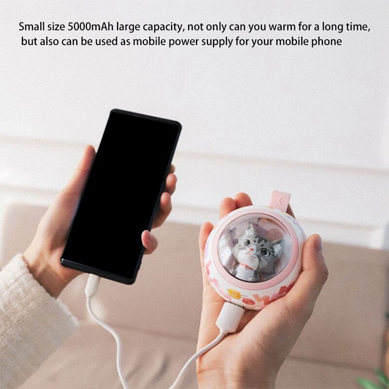Banco de energía de 5000mAh para teléfono móvil, calentador para manos portátil, UFO, Gato espacial, recargable, mini banco de energía de calefacción para todos los teléfonos móviles