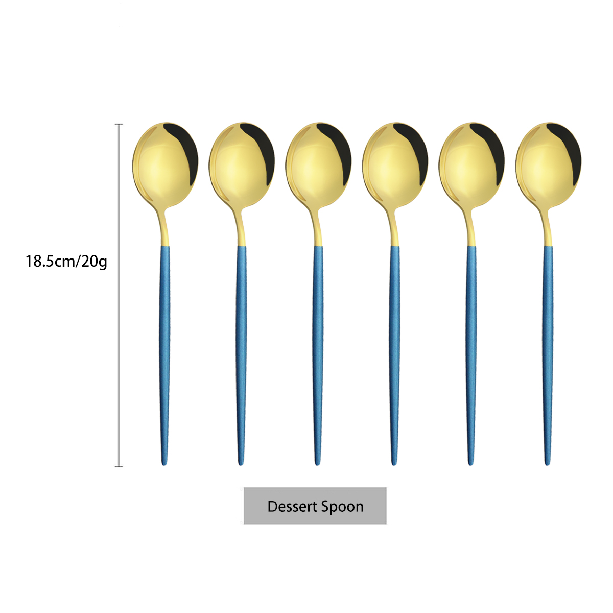 6Pcs/Set Stainless Steel Dinnerware Colorful Dessert Spoon Cutlery Set Dinner Spoon Coffee Spoons Tableware Kitchen Silverware: Blue Gold