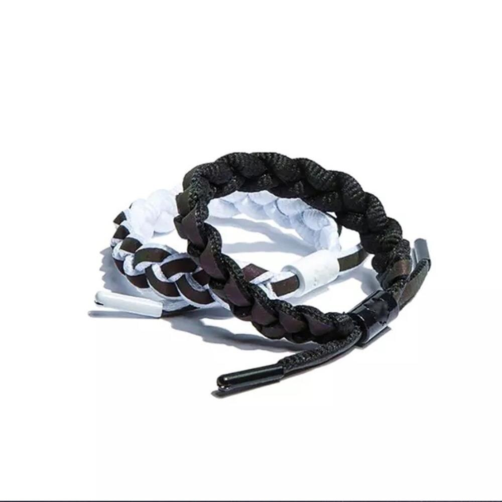 1pc reflecterende armbanden, veters, handgebreide armbanden, trendy, gradiënt, fluorescerend, geweven, holografisch, reflecterend, handtouw, man, vrouw
