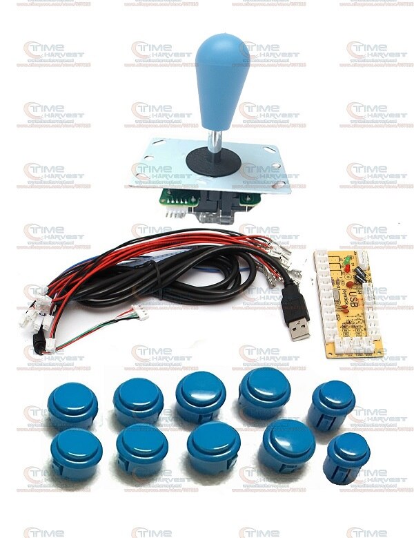 DIY arcade joystick handvat set kits met 8 Way Joystick Push knoppen Nul Vertraging USB adapter om PC joystick knop encoder plaat: Blauw