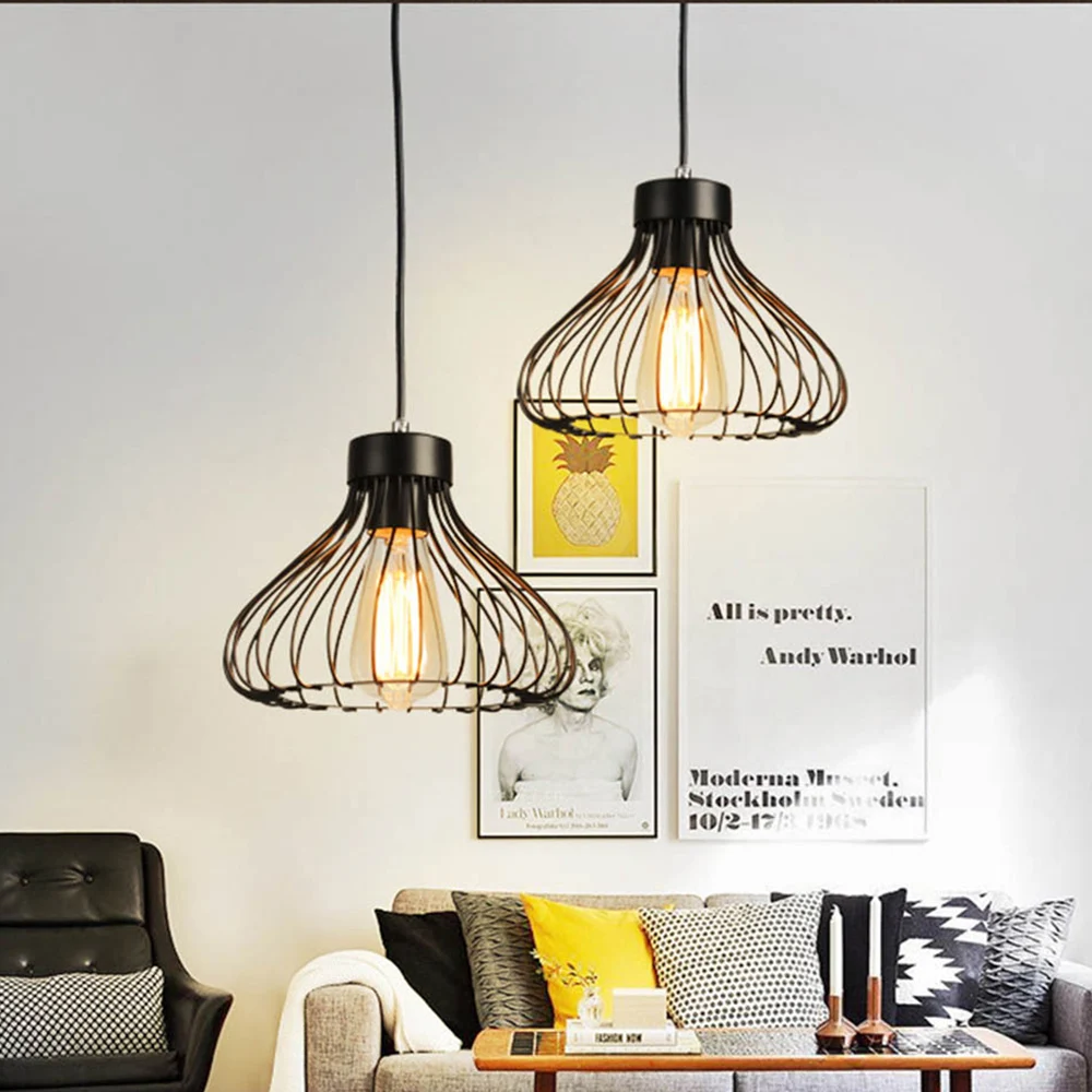 Metal nedadgående lampe jern indbygget retro loftslampe nedadgående lampe  e27 sort gangbro køkken boligindretning armatur
