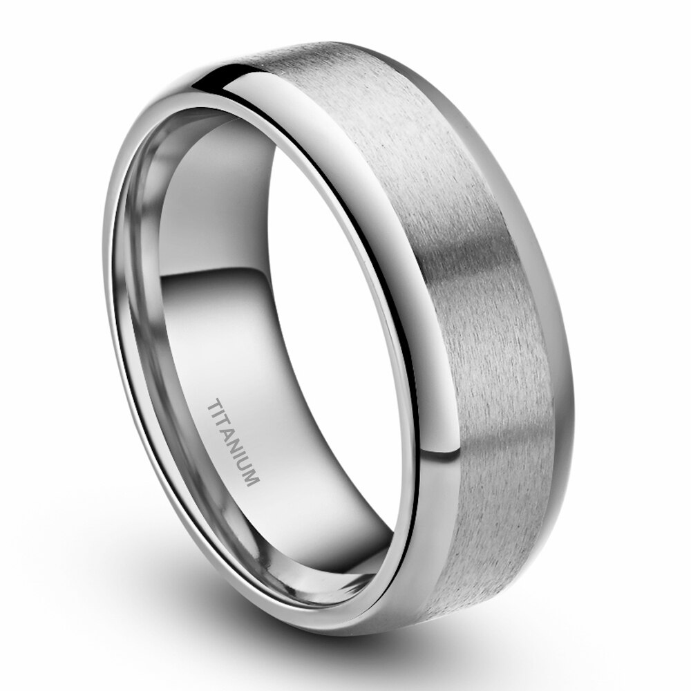 Eenvoudige 8Mm Mannen Geborsteld Klassieke Zilver Kleur Titanium Ring Mannelijke Wedding Bands Engagement Ring Gepolijste Randen Huwelijk Sieraden