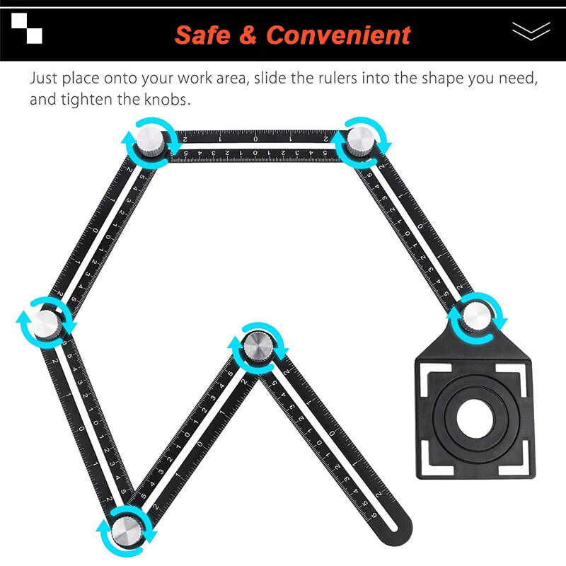 Aluminium Alloy Angle Ruler Finder Measuring Ruler 6-fold Perforated Mold Template Tool Izer Locator Drill Guide Tile Hole