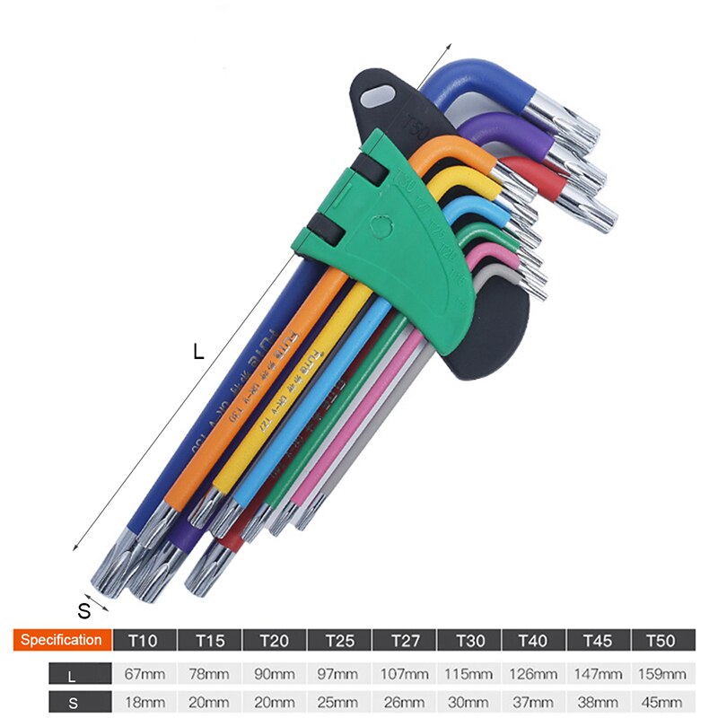 9pcs Screwdriver Hex Allen Wrench Set Colour Coding Wear-resisting Anticorrosion Allen Key Sets Hexagon Torx Star Spanner