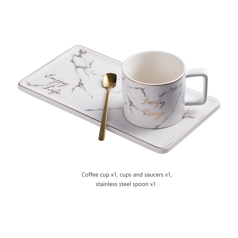 Koffie Cup Keramische Phnom Schotel Set Thee Sojamelk Cup Mok En Schoteltjes Lepel Sets Dessert Plaat Met doos Kerstcadeaus: WHITE