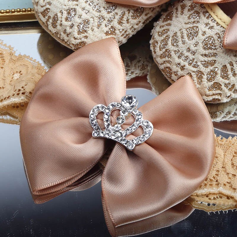 Poppende baby peuterschoenen gouden strik diamant kroon katoenen zachte onderkant elastische band gesloten babymeisje peuterschoenen hoofddeksel