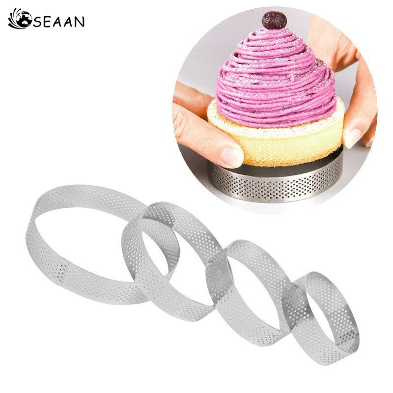 Seaan 1 Pc 6/7/8/10 Cm Ronde Geperforeerde Ademende Mousse Cake Ring Rvs Cake Ring Cake tool Ademend Taart Ring