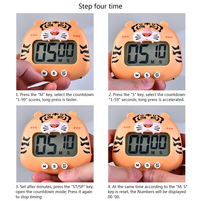 cartone animato tigre Timer grande schermo Schermo digitale cucina Timer da cucina orologio da studio per contatore manuale yoga sport volta