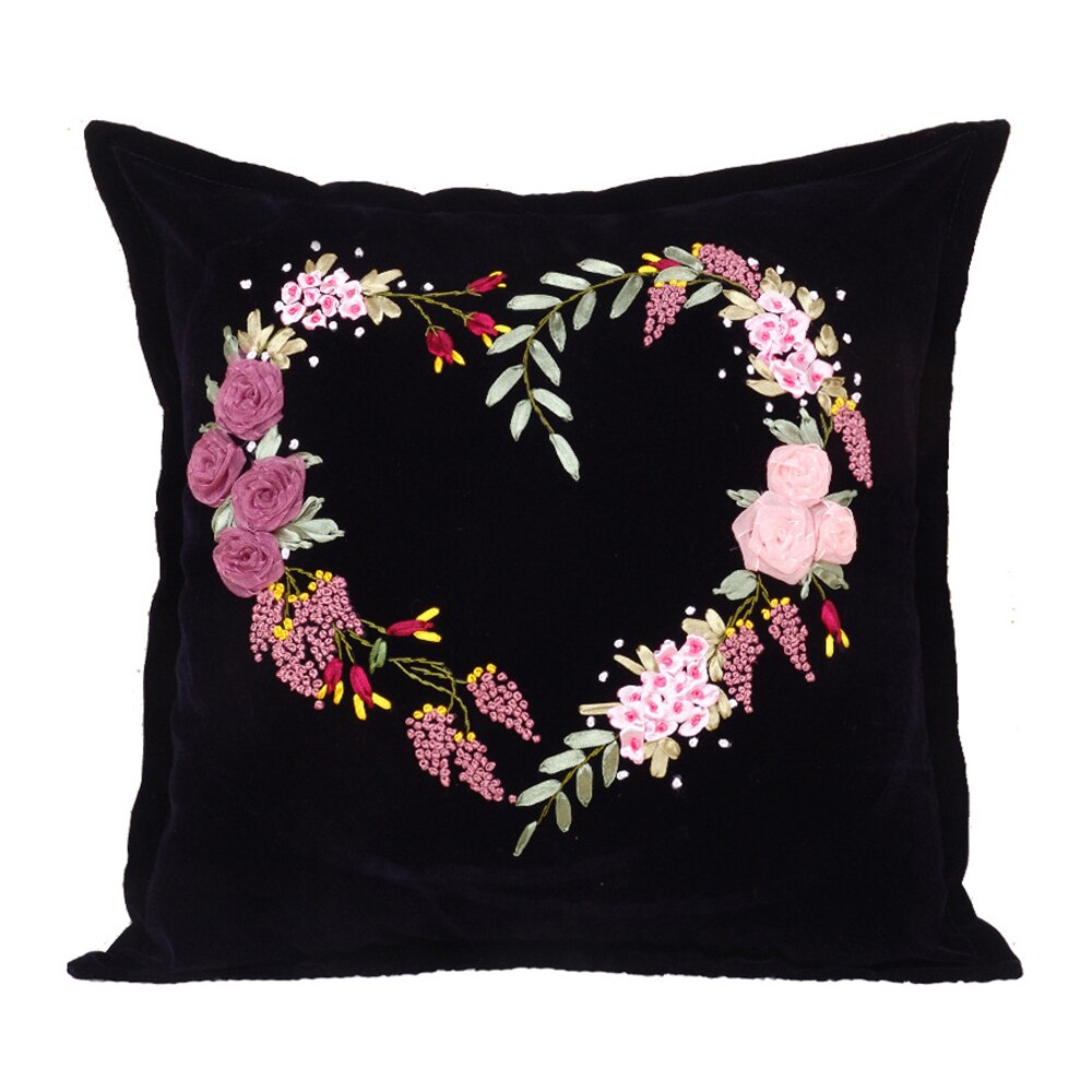 Flower Patterns Hand Embroidery Pillow Case Pillowcase DIY Ribbon Stitch Kit Supplies Decorative Arts Reduced Pressure Pastime: 6021