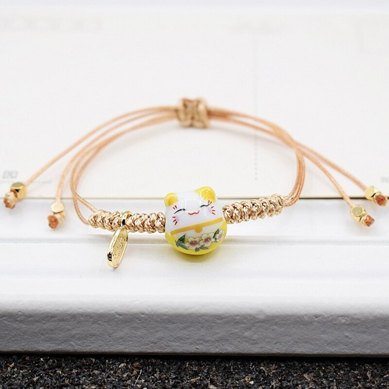 Handgemachte Bunte Seil Glück Katze Einstellbar Armbinde Für Frauen Mädchen Einfache Nette Keramik Armbinde Süße Armreifen: BL5331YW