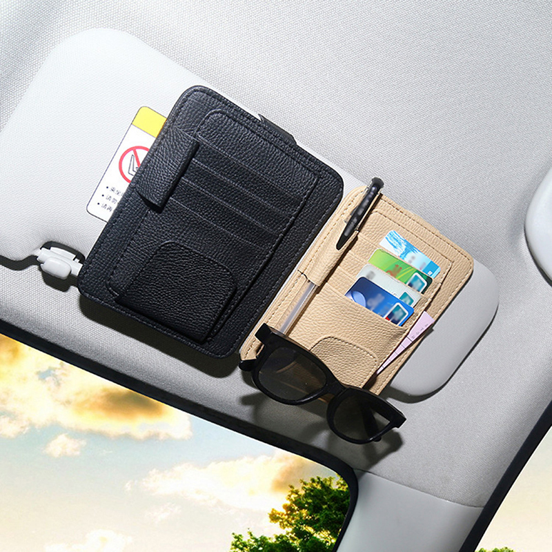 Auto stijl Auto Zonneklep Clip voor Zonnebril Card Pennenhouder Multifunctionele Opbergtas Lederen