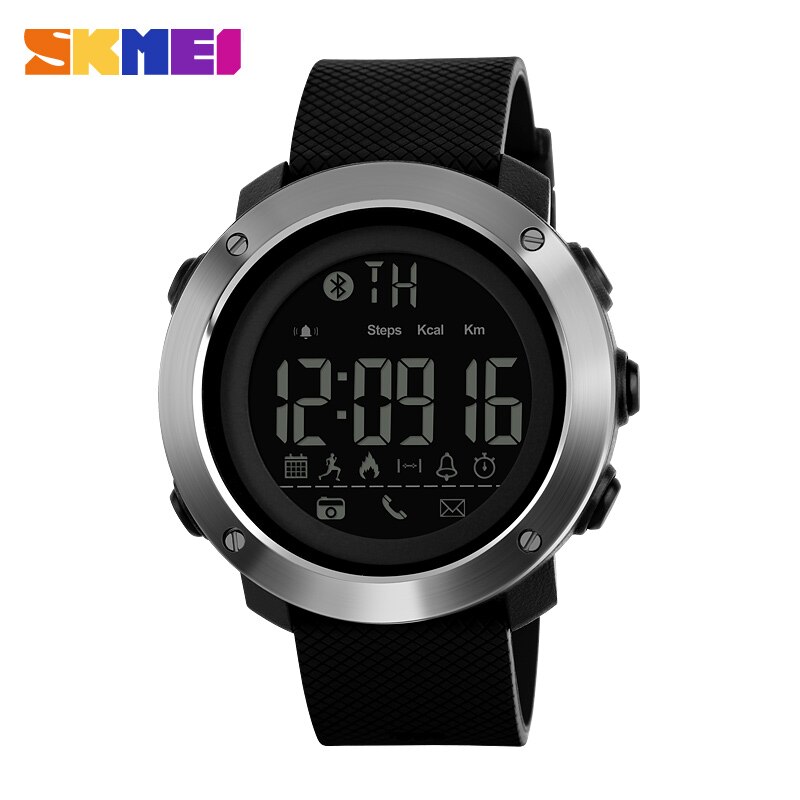 Skmei herenhorloges sport calorie-oproep herinnering bluetooth afstandsbediening camera waterdichte polsband sport polshorloge zegarki: Zwarte vrouwen