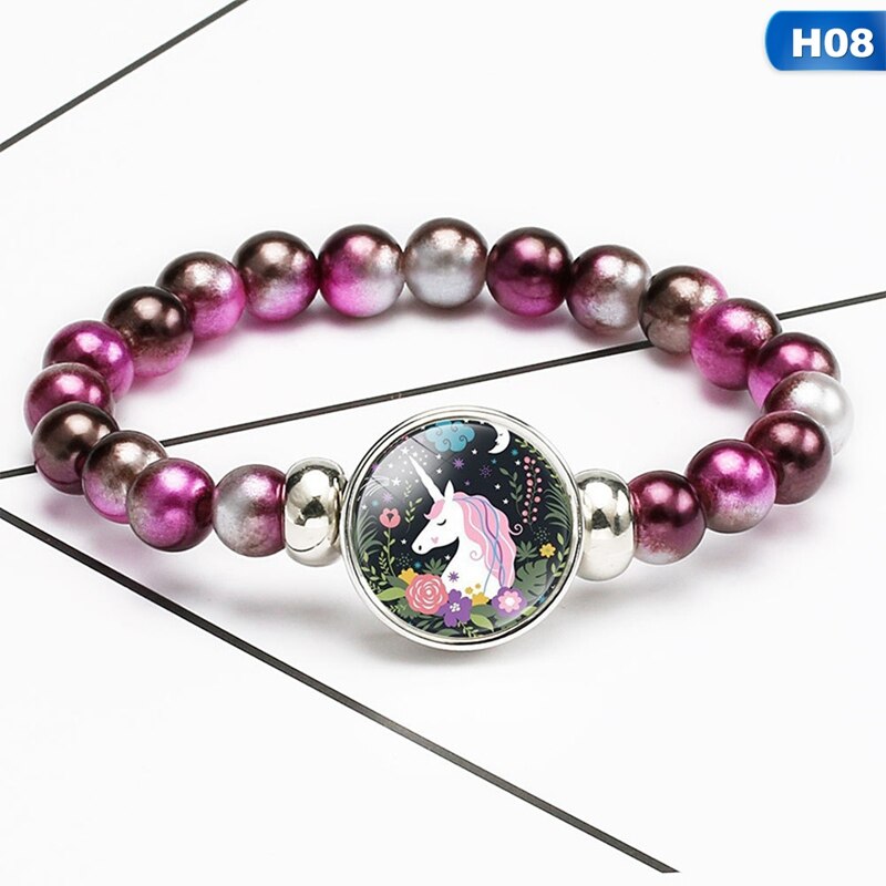 freundlicher Karikatur Einhorn Armbänder Schnur Schmuck Stein Armreif Einhorn Perlen Armbinde Geburtstag Partei freundlicher Armbinde: 08