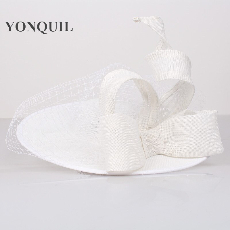 Tocado blanco grande tocados con velo de rejilla para novia, boda, tocado de terciopelo, diademas de ocasión, estilo