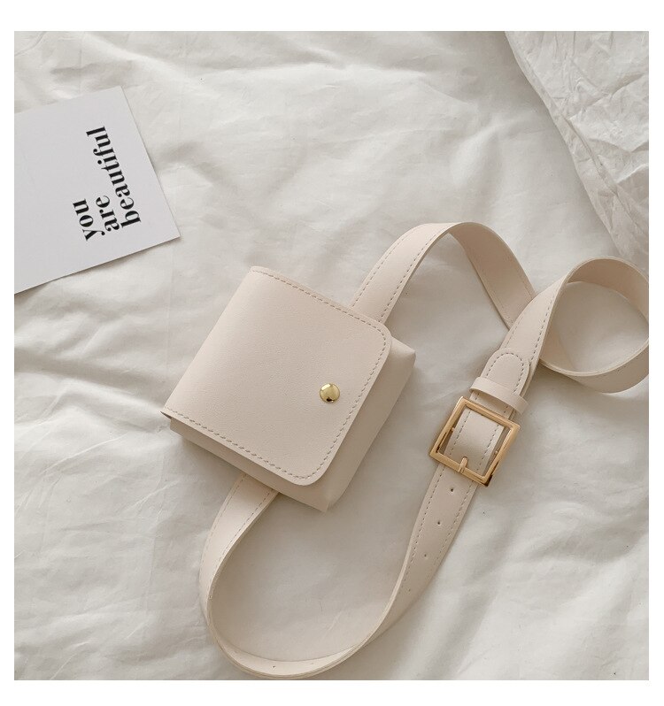 Kvinner belte vesker ensfarget skulder midje vesker kvinner pu skinn uformell veske lommebok bryst belte crossbody veske: Hvit