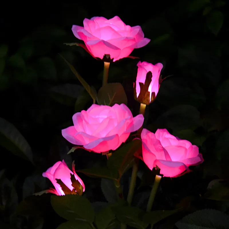 LED-verlichting op zonne-energie Rose gazonlamp rood blauw geel roze witte bloemlantaarn 5-kops buitenlicht voor bruiloft binnenplaatsdecoratie