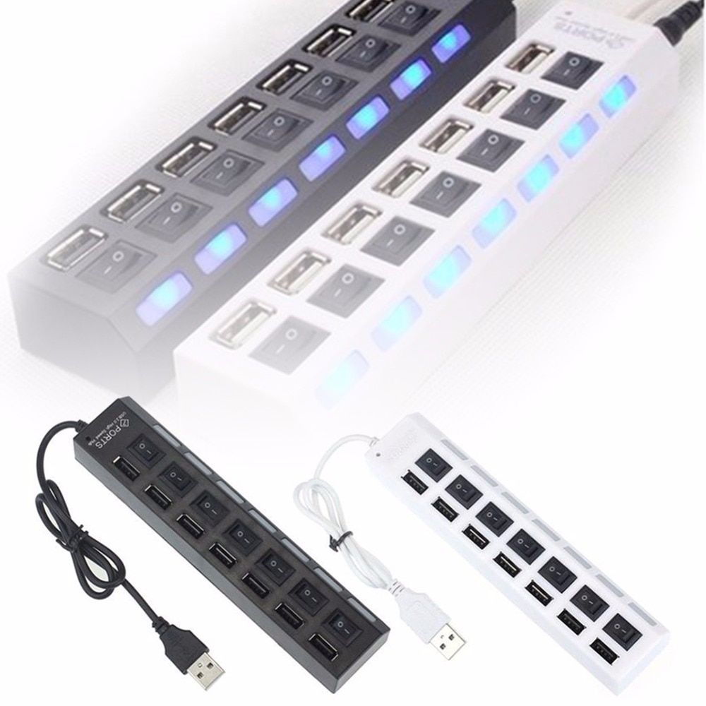 USB HUB 2.0 7 Ports Portable Micro USB 2.0 HUB Splitter With Power Adapter For PC High Speed 4.8Gbps USB Splitter HUB #280853