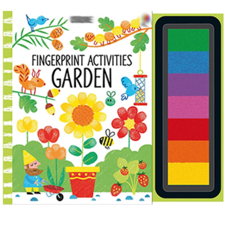 Children Fingerprinting Books with Rubber Stamps Ink Pad kids Activities Doodling Book Animal Garden Kindergarten DIY Craft Toy: Flower