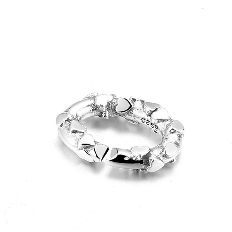Heart shape round 925 Sterling Silver beads fit Hard Rubber X Link Chain on Hand Women Jewelry