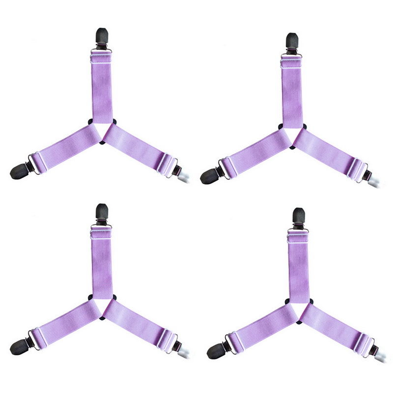 4pcs/set Elastic Bed Sheet Clips Suspenders Straps Adjustable Heavy Duty Grippers For HomeA: purple