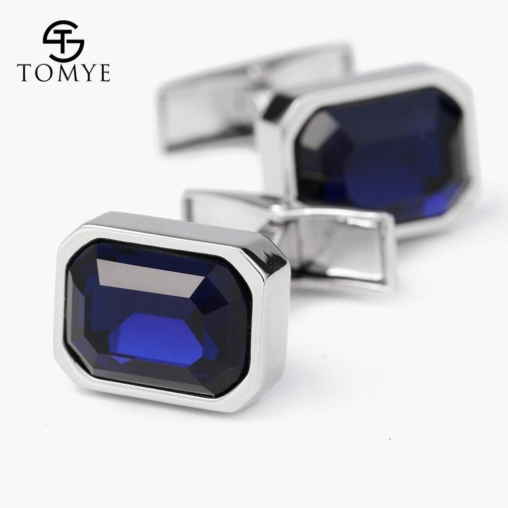 TOMYE Blue Polygon High end business crystal cufflinks studs custom XK19S062