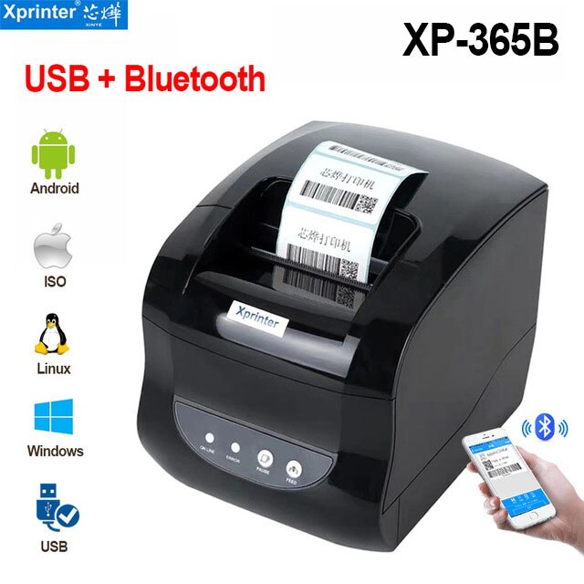 Xprinter Bluetooth Ontvangsten Barcode Label Printer Sticker 58Mm 80Mm Thermische Printer Voor Mobiele Android Iso Windows Linux Syster: 365B USB Bluetooth / ons aansluiten