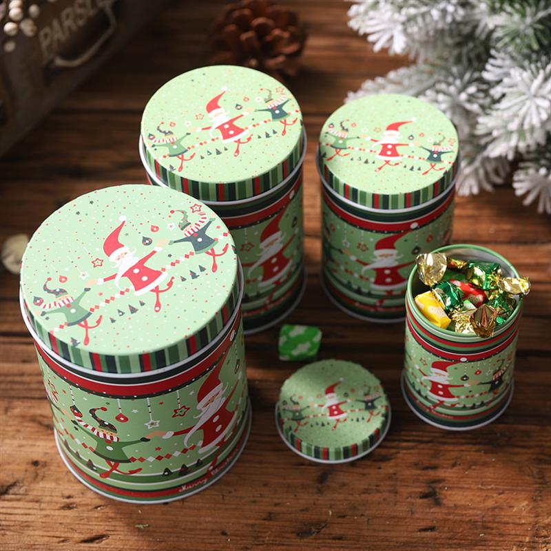 4 stuks kerst blikken snoepdozen bruiloft dozen prachtige blikken dozen groene thee blad container voor snack suiker snoep