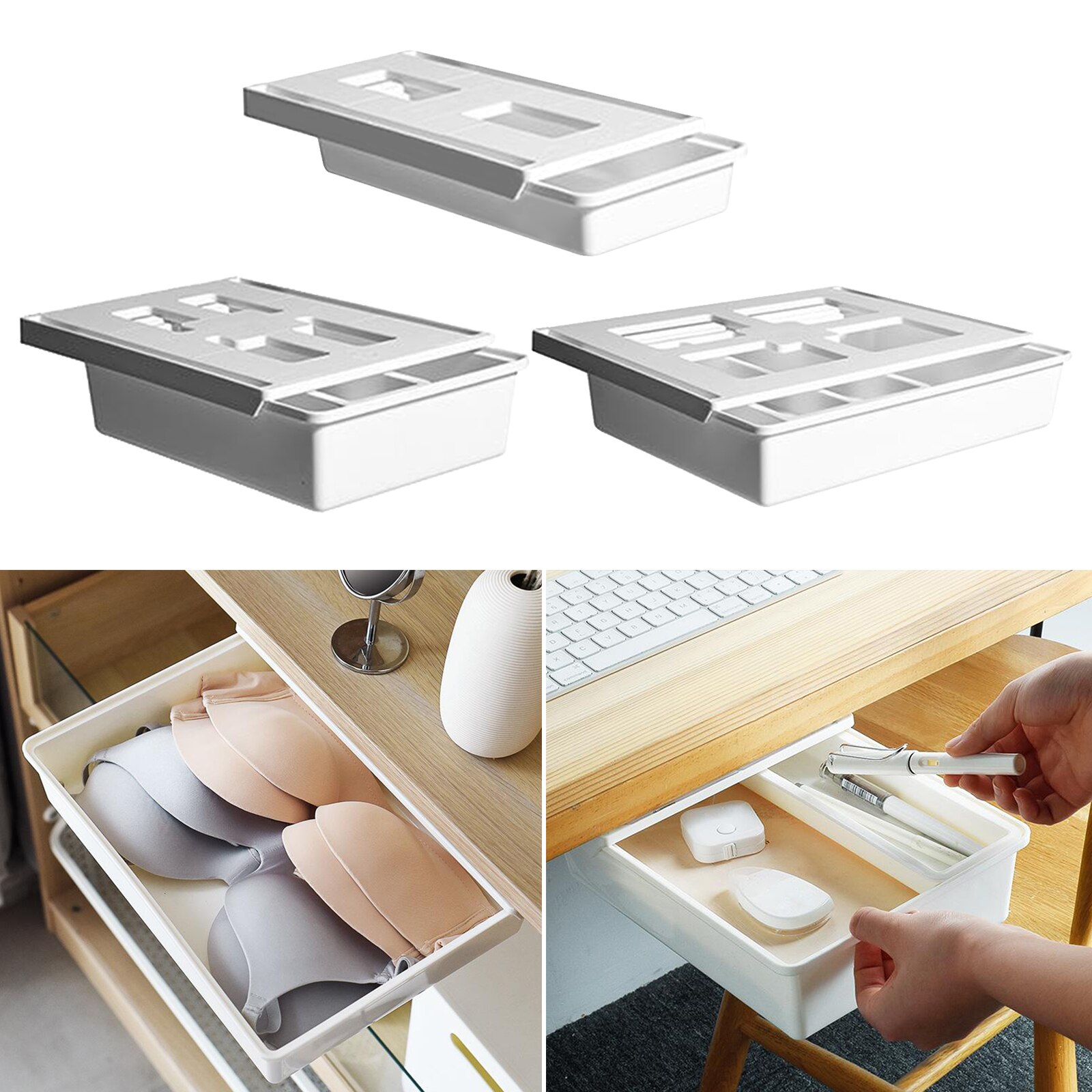 Tiroir de bureau caché coulissant suspendu, rangement pour papeterie de cuisine à domicile