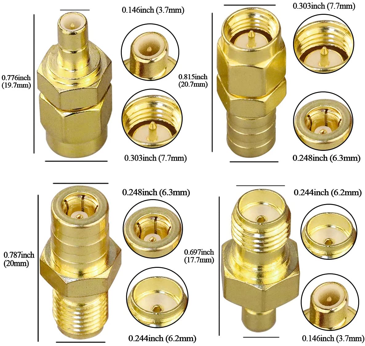 SMA SMB Connector Kit Antenna Coax Adapter SMB to SMA Male to Female RF Coaxial Connector Kits Lot/4pc 2pcs.lot