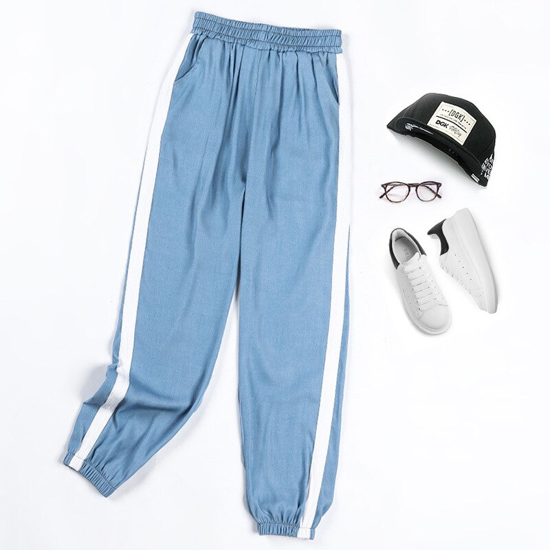 Jogging Broek Dunne Koreaanse Stijl Elastische Taille Trekkoord Sport Broek Zomer Fitness Broek Outdoor Oefening Broek: Blauw / M