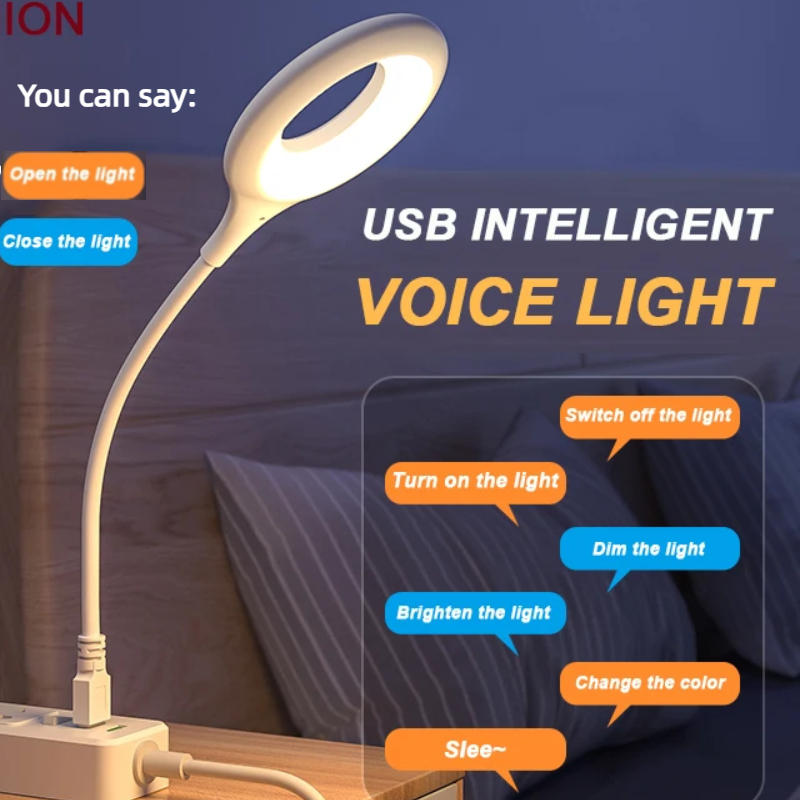 Led Voice Portable Usb Lamp Artificial Intelligence Sound Activated Controlled Eye Protection Read Table Lamp Plug Nightlight: WHITE