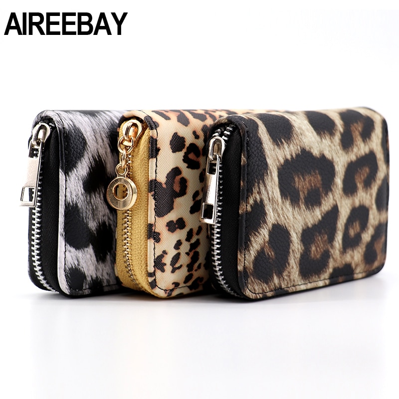 AIREEBAY Women Short Wallets Vintage Leopard Prints Coin Purse For Girls Clutch Bag PU Leather Ladies Card Holder