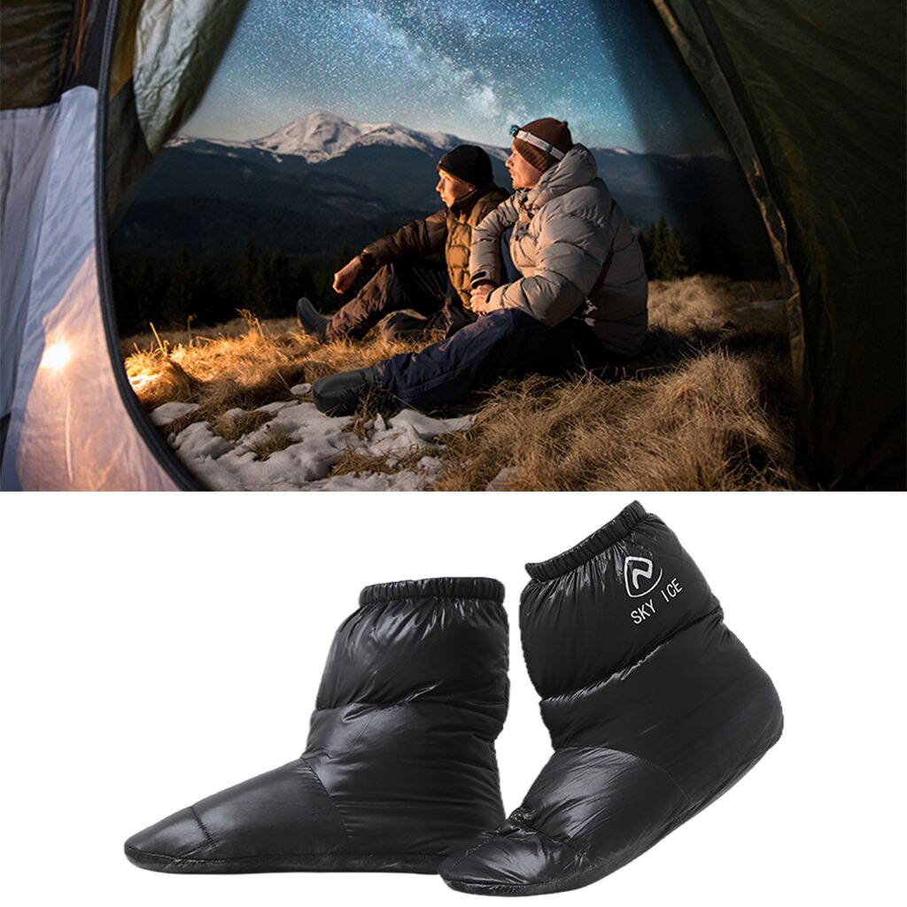 Par de zapatillas de plumón de pato, zapatos, botas, calzado para acampar, cubierta de pies, calentador, antideslizante e impermeable: Black M