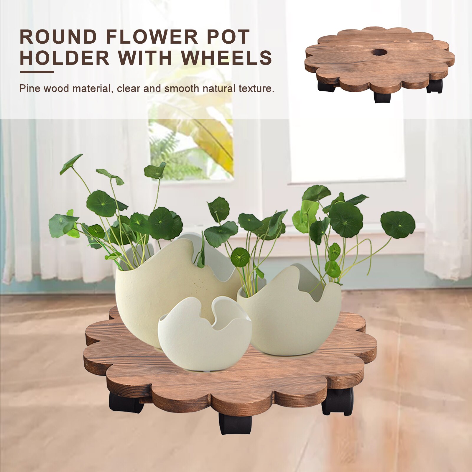 20/25cm Wooden Round Flower Pot Tray With Wheels Heavy Planter Flowers Pot Mover Trolley Planter Stand Holder Garden Tools