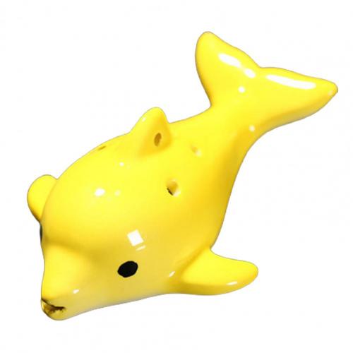 Mini Melodious Cartoon Dolphin Musical Instrument Ocarina Ceramic Musical Ocarina Ergonomic for Novice:  Yellow