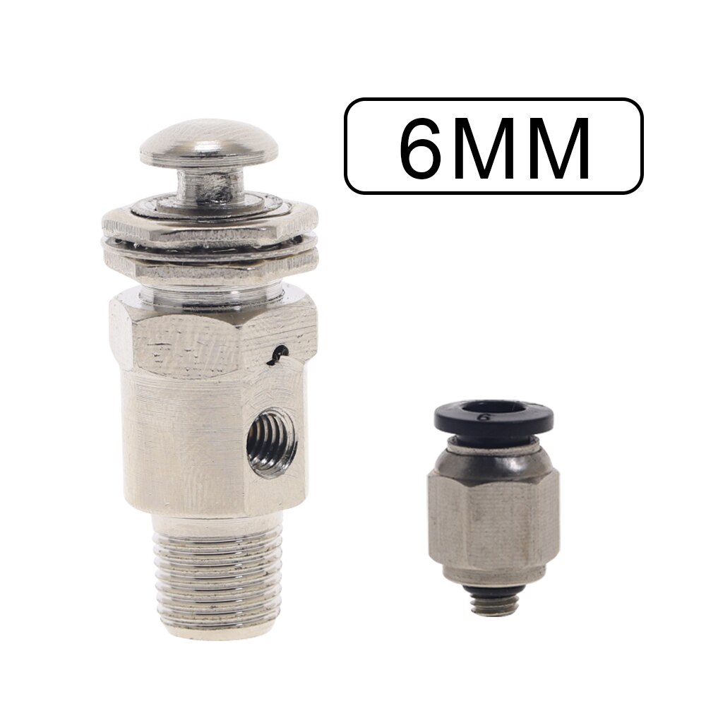 Válvula de escape mecánica neumática de aire TAC-3P, 2 posiciones, 3 vías, M5, hembra, 1/8 ", botón de rosca macho, válvulas con Fiitting: With 6mm Fitting