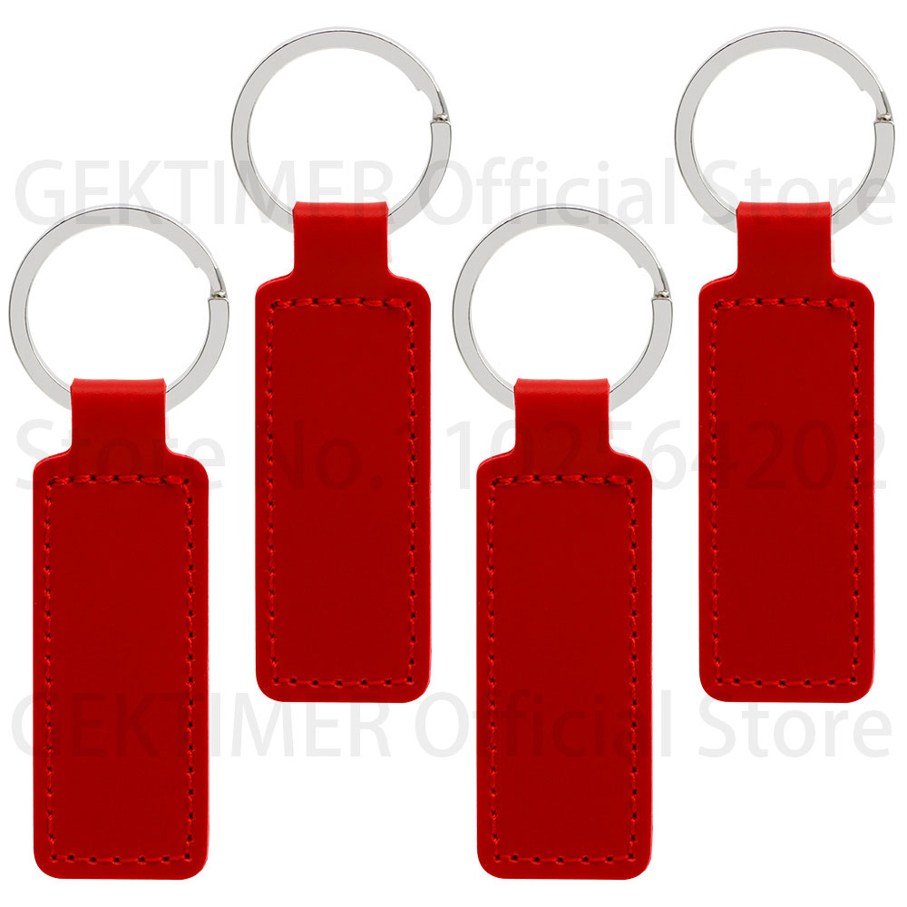 10 Stuks Heldere PU Lederen Sleutelhanger dubbelzijdig Customiz Auto Draad Metalen Hanger PU Sleutelhanger Eenvoudige Sleutelhangers Keyholde: Rood