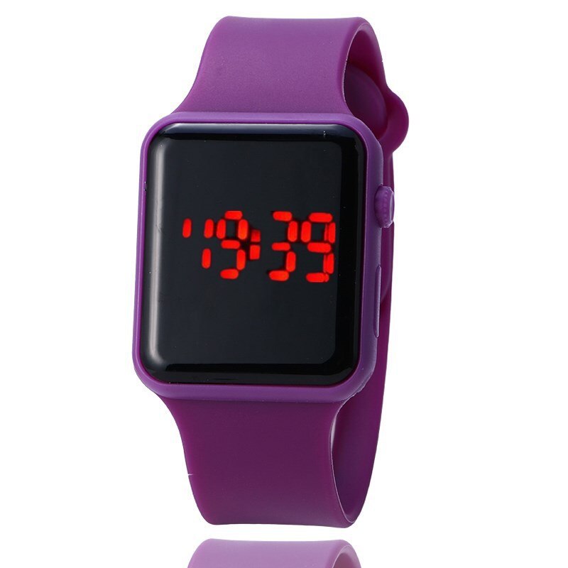 Novo confortável relógio de moda crianças silicone relógio led criança pulseira esporte simples adolescente/menina relógio de pulso: ROXO